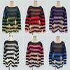 New Women's Punk Lazy Wind Sweater Women, Loose Holes Rainbow Gradual Change Stripes Medium and Long Knitted Sweater Women