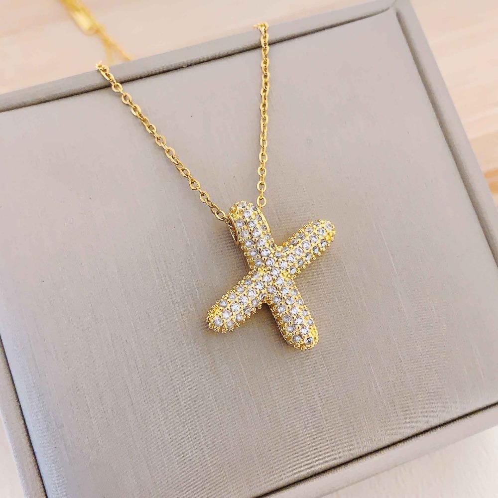 Necklace Female English Alphabet Necklace Female Hip Hop Full Zircon Delicate Clavicle Chain Personality Necklace