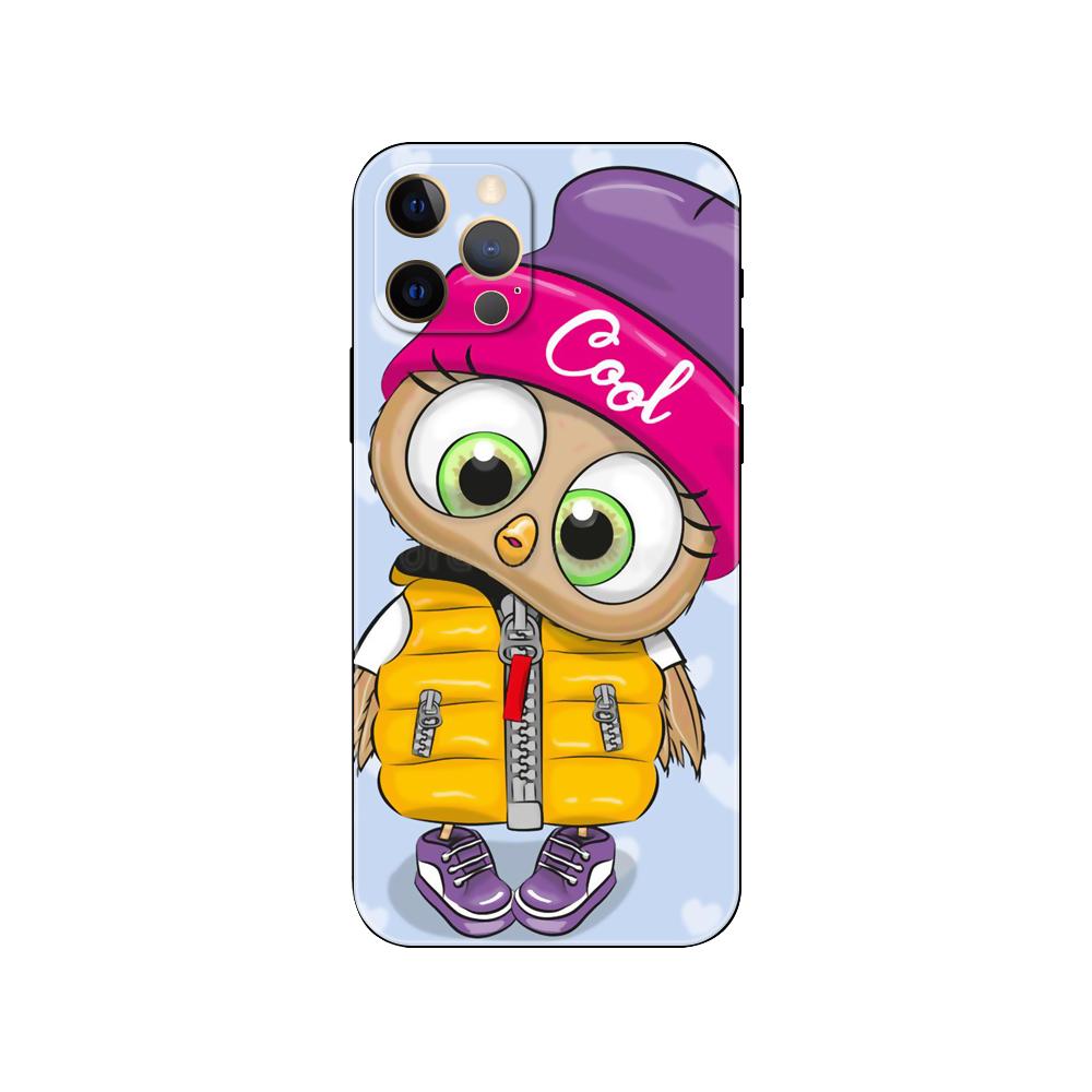 Lovely Animal Owl phone case for iphone 5 5s se 6 6s 7 8 plus x 10 XR XS 11 12 13 mini pro MAX black tpu back cover