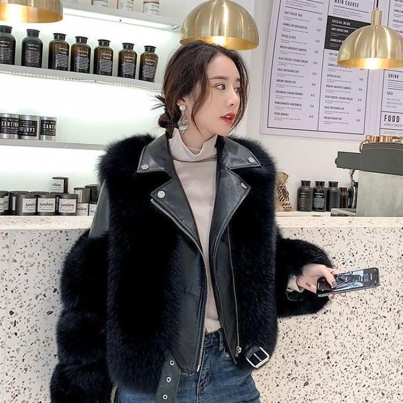 New imitation fox fur imitation coat women's locomotive short thin imitation fur coat