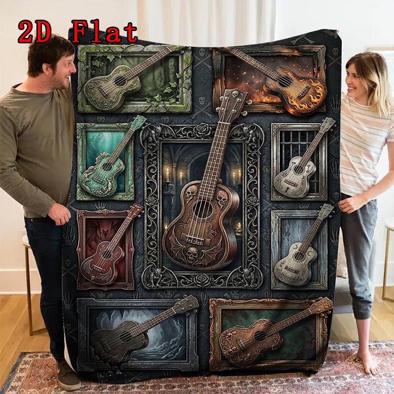 Gothic Guitars 2D Flat Pattern Flannel Blanket, High Quality All Seasons, Home Decor, Warmth and Comfort, Perfect for Christmas Gifts.