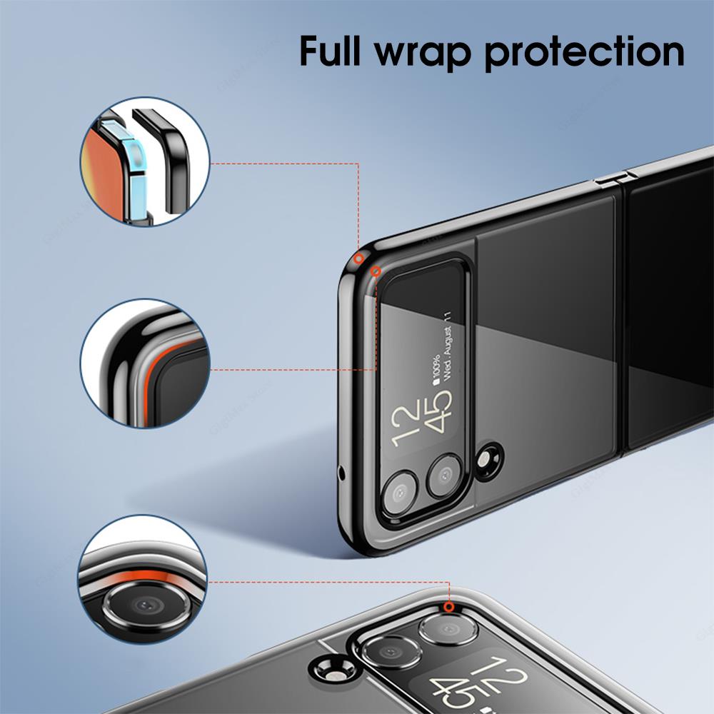 For Samsung Z Flip 4 Cover Transparent Plating Phone Case For Samsung Galaxy Z Flip 4 Flip4 Protective Funda Clear Slim PC Case