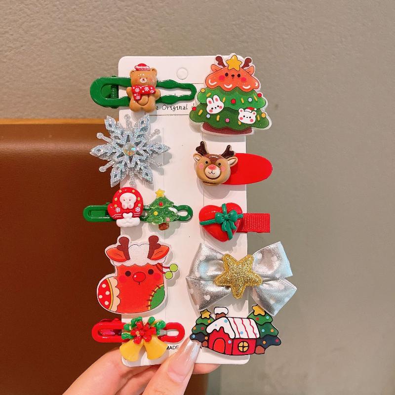 Noel Saç Tokası Seti Sevimli Noel Baba Noel Ağacı Kar Tanesi Saç Tokası Çocuk Saç Aksesuarları Yıl Hediyeleri