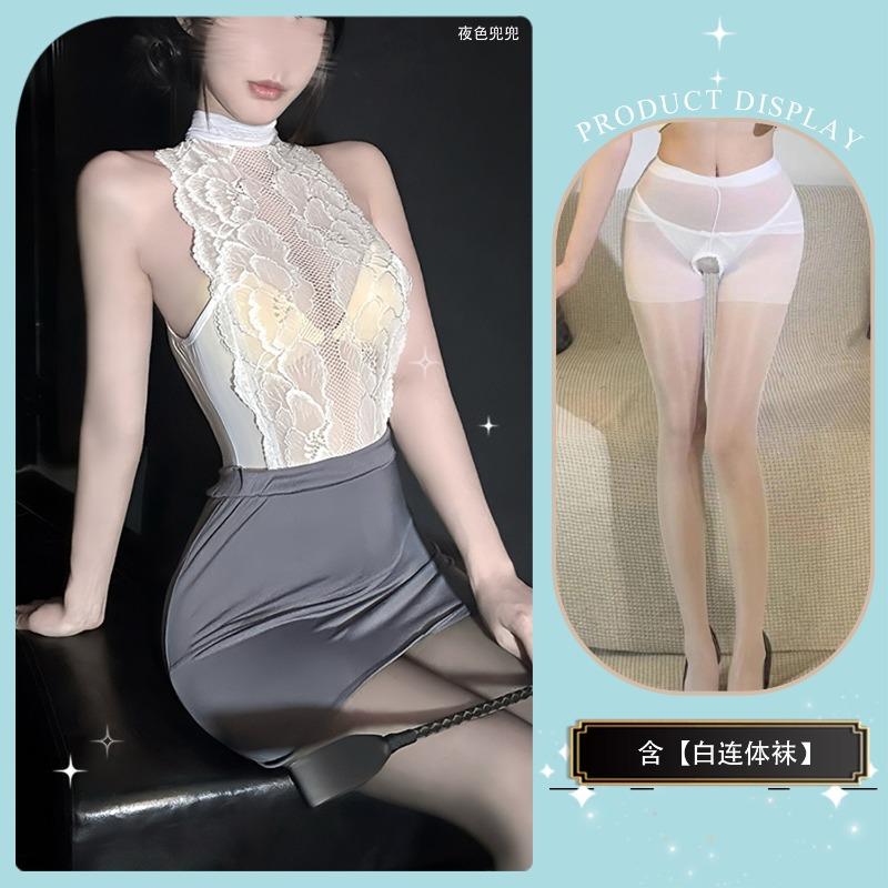 One-piece hip-wrapped sexy royal sister waist lace nightdress hip-wrapped one-piece secretary short skirt set premium set