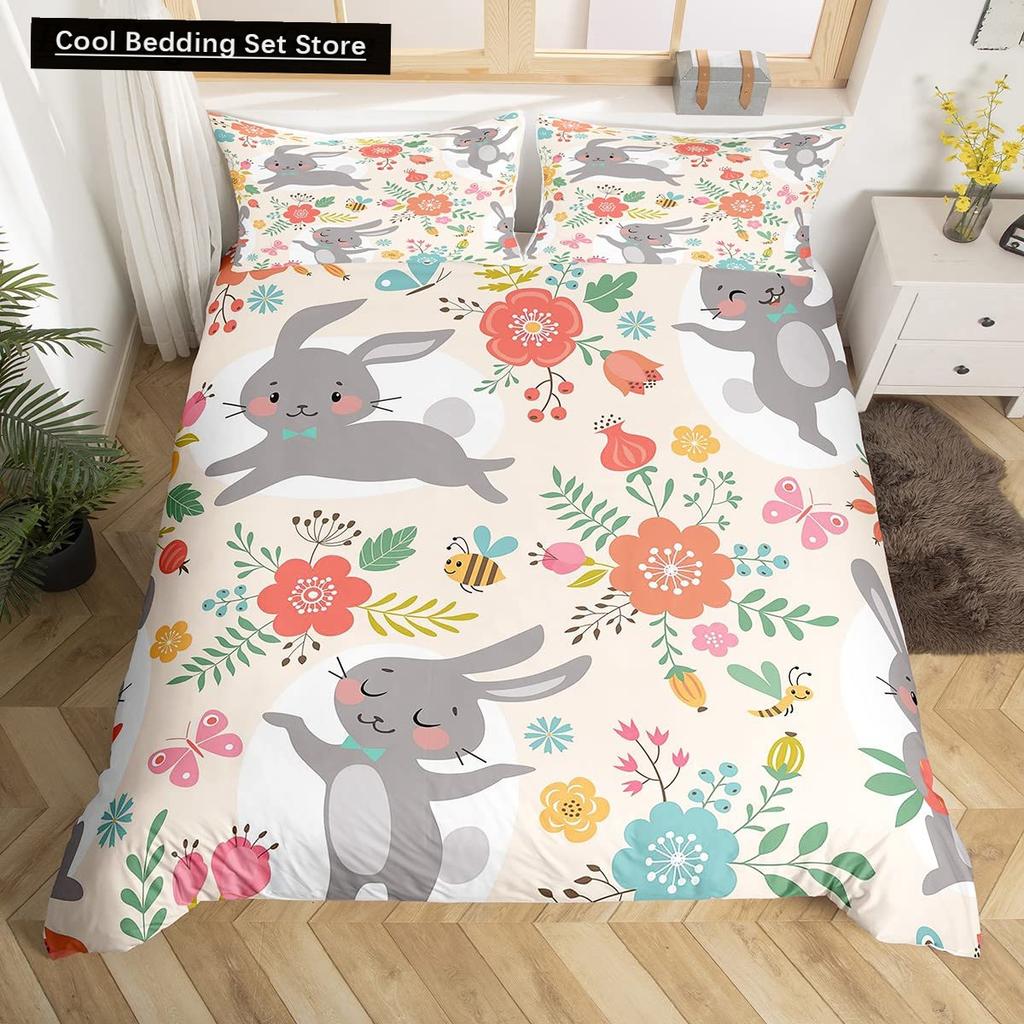 Kids Cartoon Rabbit Carrot King Queen Duvet Cover Boys Girls Cute Bunny Bedding Set Animal Quilt Cover Polyester Comforter Cover