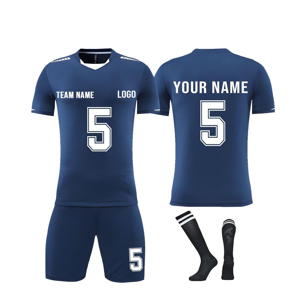 Men Soccer Uniform Set Short Sleeve Jersey Shorts Socks Quick Dry Athletic Team Sportswear for Training Match