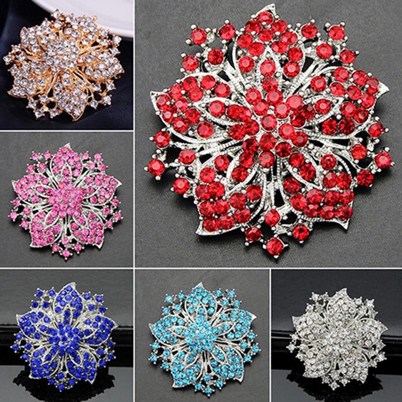 Neues, neues Design, Cluster-Strasssteine, runde Blüte, Kristall, versilberte Broschen