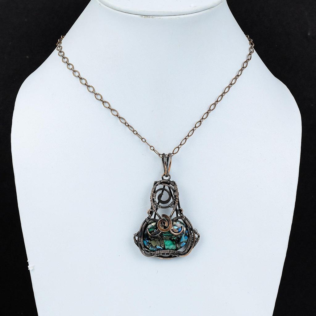 Kupfer Azurit Malachit Anhänger Kupferdraht gewickelter Anhänger Edelstein Schmuck in Top-Qualität Geschenk für Sie Handgefertigter Anhänger Kupferdraht Schmuck