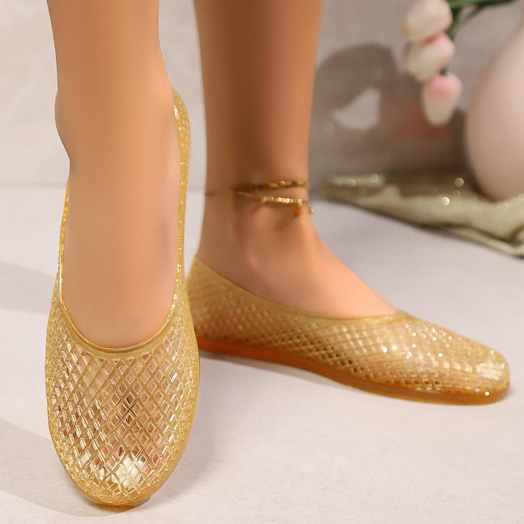 Women's Summer Casual Transparent Plastic Hollow Out Low Cut Flat Shoes Breathable Lightweight Slip On Sandals for Outdoor