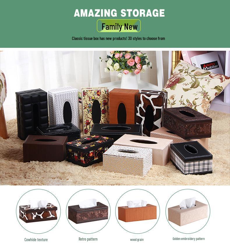 Eco-friendly Black Plaid Leather Tissue Box for Home and Hotel