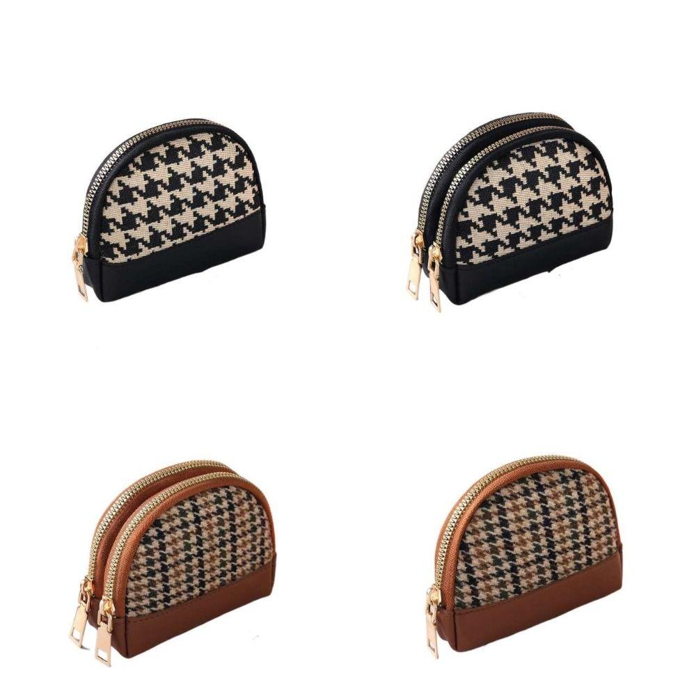 Layers Zipper with Key Chain Mini Houndstooth Wallet Women Coin Purse Card Holders Leather Bag