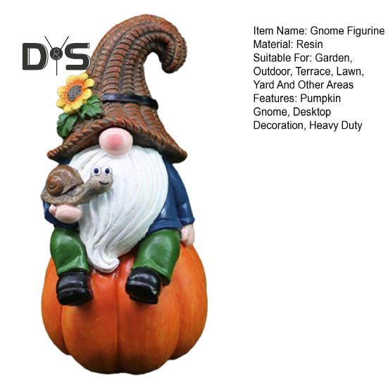 Garden Pumpkin Gnome Figurine Holding Snail Sitting Dwarf Elf Resin Statue Sculpture Indoor Outdoor Thanksgiving Harvest Festival Fall Desktop