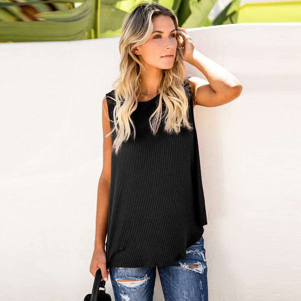 Summer New Women's Solid Color Round Neck Sleeveless T-shirt Tops and Vests