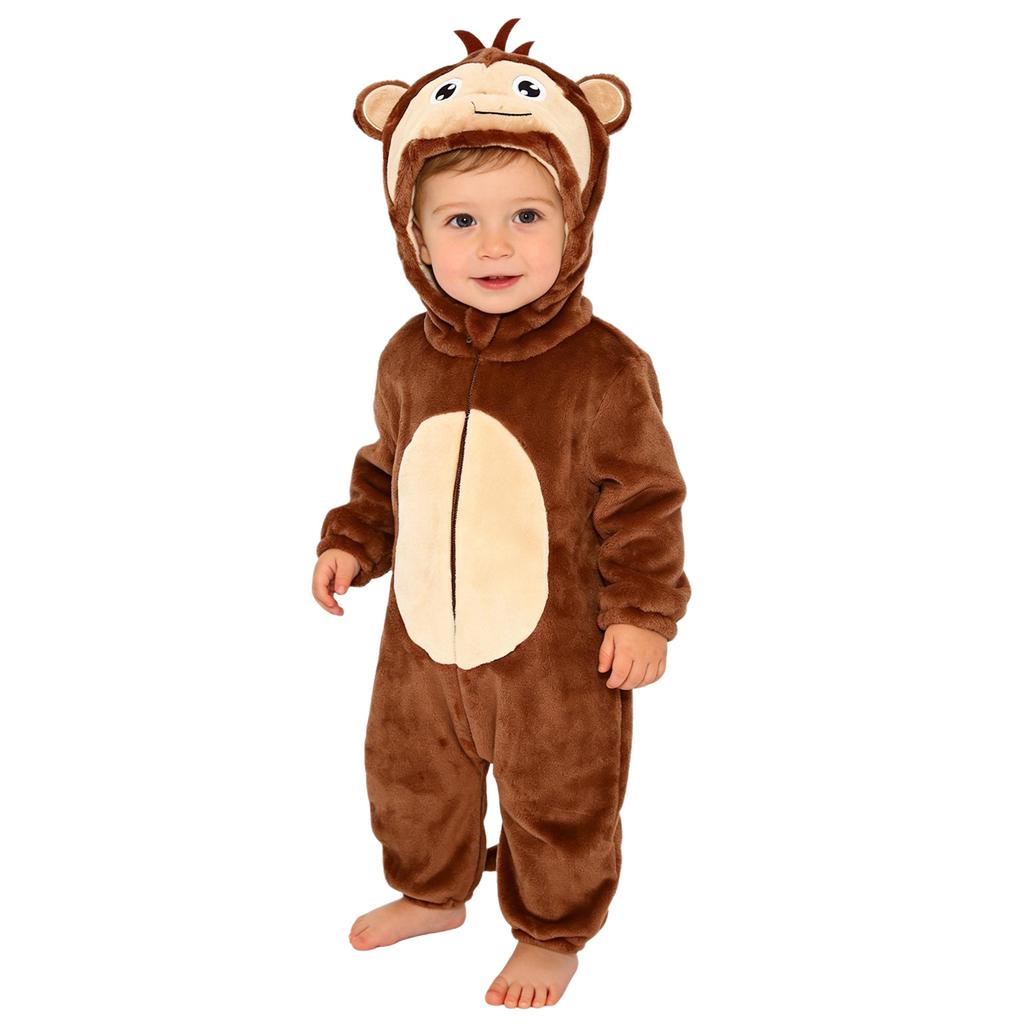 Unisex Toddler Animal Jumpsuit: Complete 3D Tail Costume with Hood, Zip-Up Long Sleeve for Theme Party & Home Play