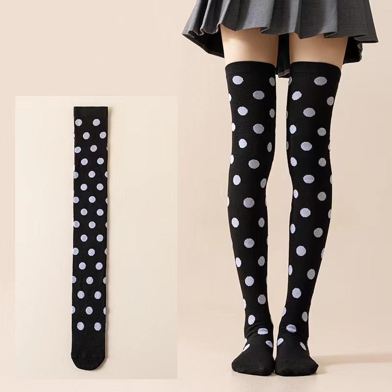 Lange Socken Damen Über dem Knie Gestreift Oberschenkelhoch Strümpfe Gepunktet Damen Schwarz Weiß Rosa Lolita Harajuku