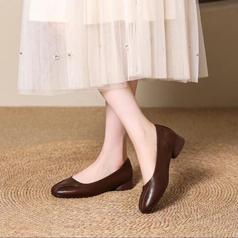 Single Shoe Women's New Soft Leather Flat Shoes, Large Size, Soft Sole Shoes