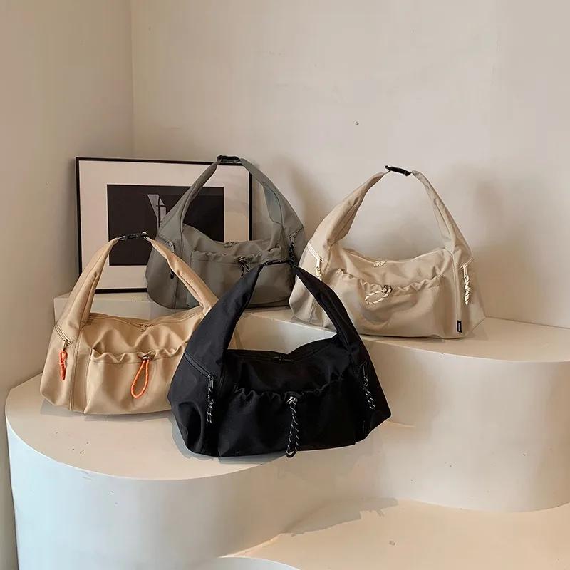 Large Capacity Shoulder Bag for Women Monochromatic Zipper Cord All Games Crossbody Bags Elegant Nylon