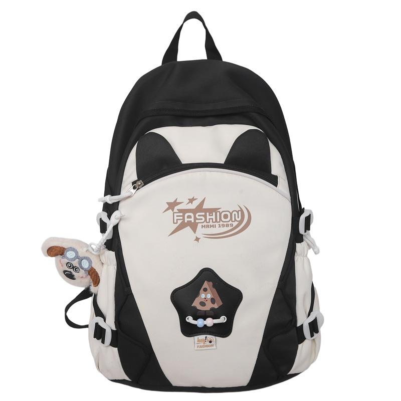 Contrast Color Backpack Women's College Style Lightweight Backpack Cartoon Student Schoolbag