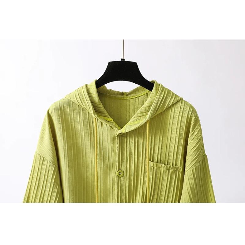 Long Sleeve Lightweight Loose Women Shirt Hooded Sun Protection Versatile Blouse Spring Autumn Retro Casual Solid Shirt