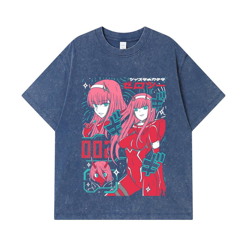 275 GSM Gewaschene T-Shirts 100% Baumwolle Darling in the Franxx V1 Aufdruck Unisex Schweres Baumwoll-T-Shirt