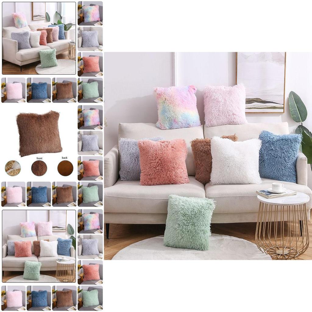 Fluffy Square Cushion Plush Pillow Cover With Soft Coral Fleece Back And Vibrant Colors For Sofa And Bed Decor