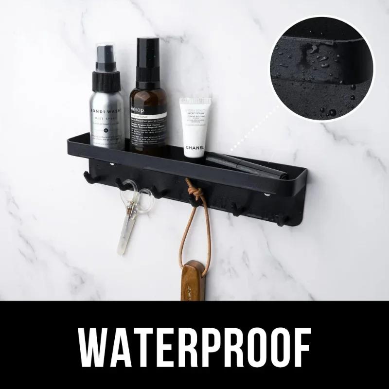 Wall Keychain Self-adhesive Key Holder Household Wall Mounted Storage Bag Householdwith Door Entry Channel and Office Hook Black