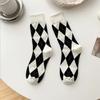 Diamond Grid Lolita Socks Women's Middle Tube Socks Polyester Cotton Socks Japanese Students Women Socks Girls Cute JK Socks