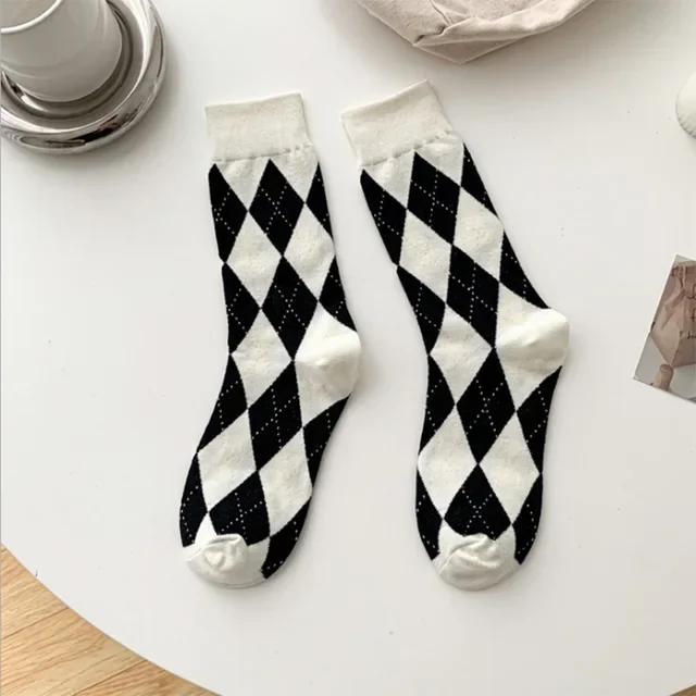 Diamond Grid Lolita Socks Women's Middle Tube Socks Polyester Cotton Socks Japanese Students Women Socks Girls Cute JK Socks