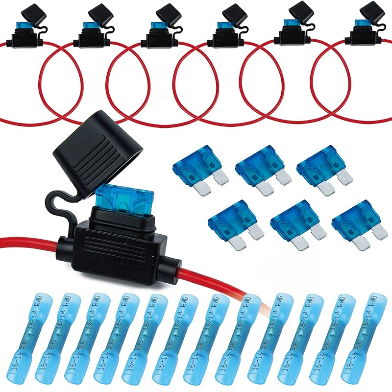 VANSIHO 18AWG Inline Fuse Holder Kits-6 Pack 18 Guage Awg With 6Pcs 3A Blade Mini Fuse/12Pcs 3:1 Heat Shrink Butt Connectors
