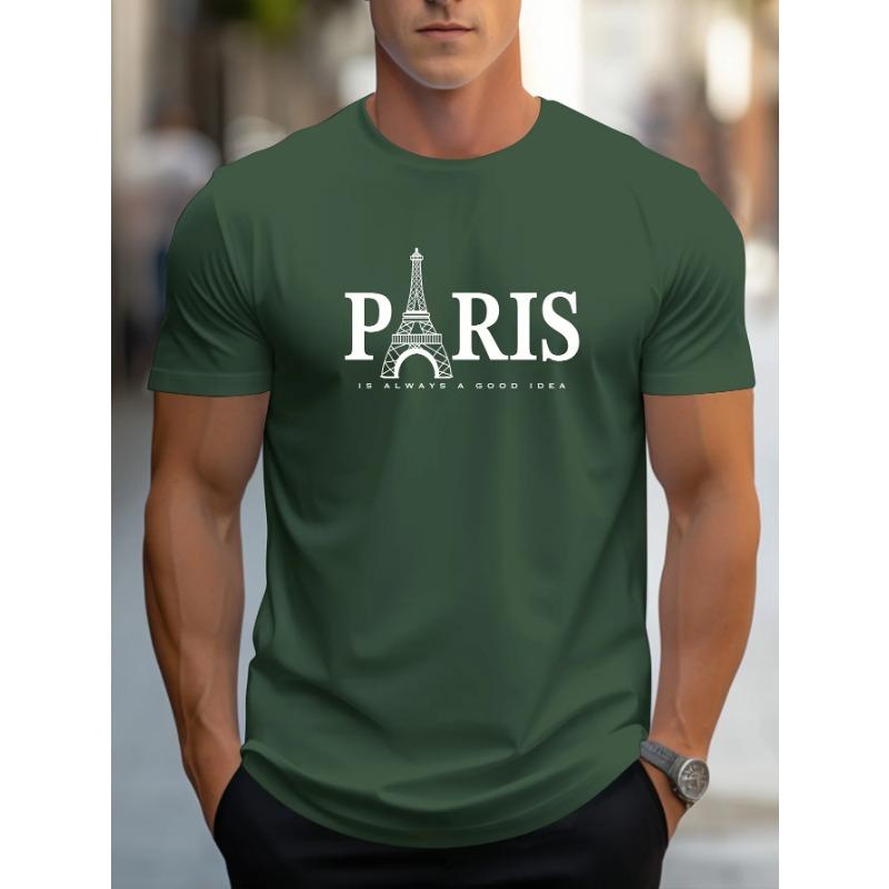 Men's PARIS Letter Pattern Print Cotton T-shirt Summer Loose Sizecasual Comfortable Round Neck Short Sleeved T-shirt Top