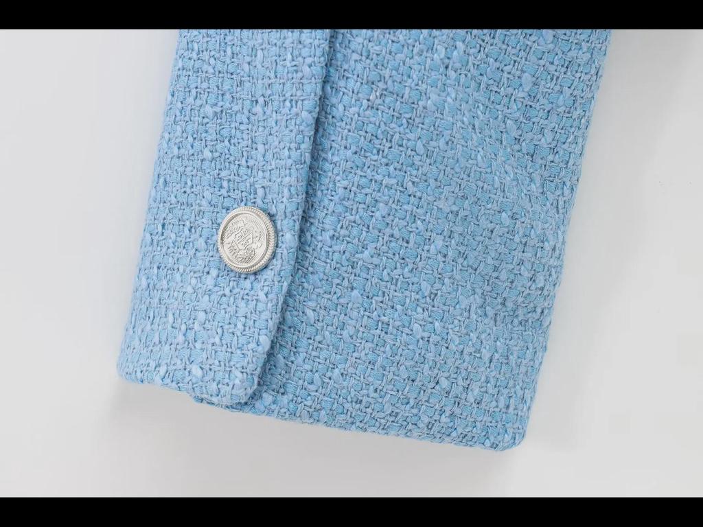 ZA Women's European & American Style Textured Shoulder Pad Jacket + Skirt/Pants Set