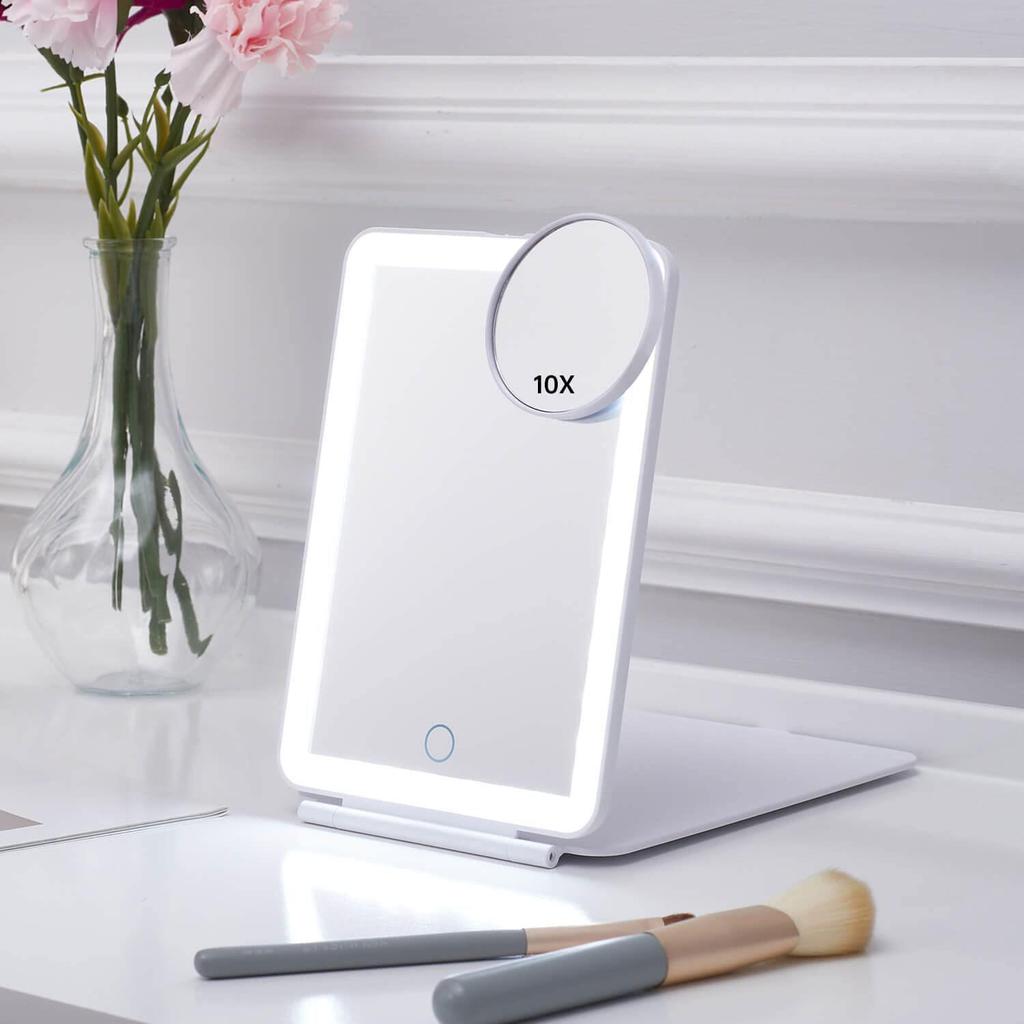Portable LED Makeup Mirror with Three-Color Light, Touch Control, and Stepless Dimming
