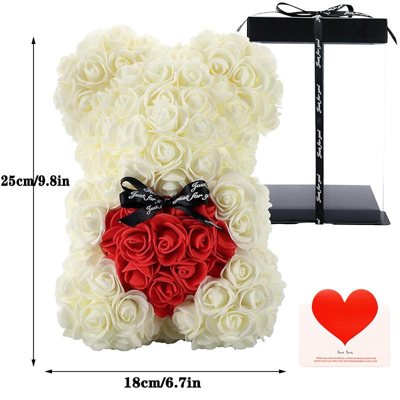 Preserved Rose Foam Bear 25cm - Valentine's Day Flower Gift Box Bouquet