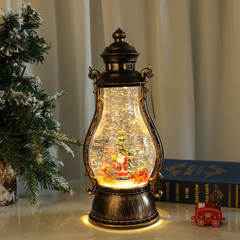 Rotating Christmas Lantern with Music, Snowfall Effect, Luminous Handheld Oil Lamp Decoration