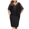 Plus Size Women V Neck Chiffon Sequins Dress Asymmetric Buttock Overlay S-5XL
