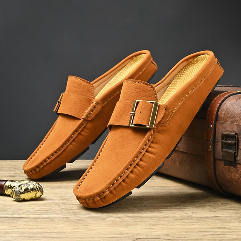 Luxury Designer Trend Men's Suede Leather Half Shoes For Men Mules Sandals Casual Shoes Slides Monk Strap Loafers Slippers