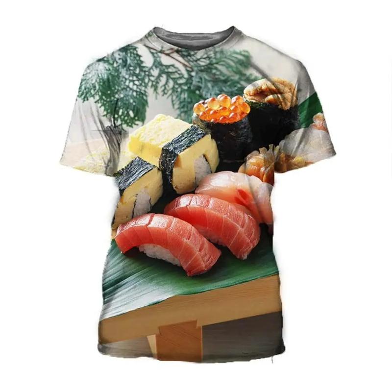 Food Sushi Pattern 3d Printed Men's T-shirts Round Neck Short Sleeves Street Clothing Summer Leisure Trend T-shirts