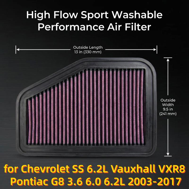 

for Chevrolet SS 6.2L Vauxhall VXR8 Pontiac G8 3.6 6.0 6.2L 2003-2017 High Flow Sport Washable Performance Air Filter 33-2919