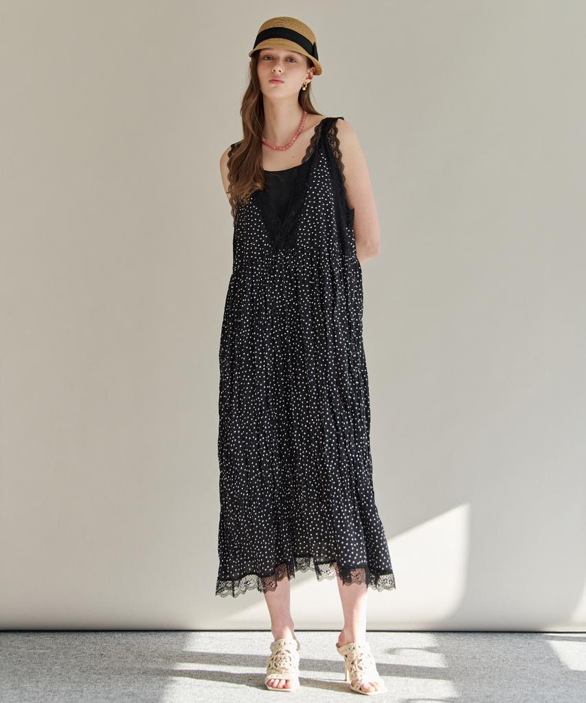 Maja Lace-Trimmed Dot V-Neck Sleeveless Dress