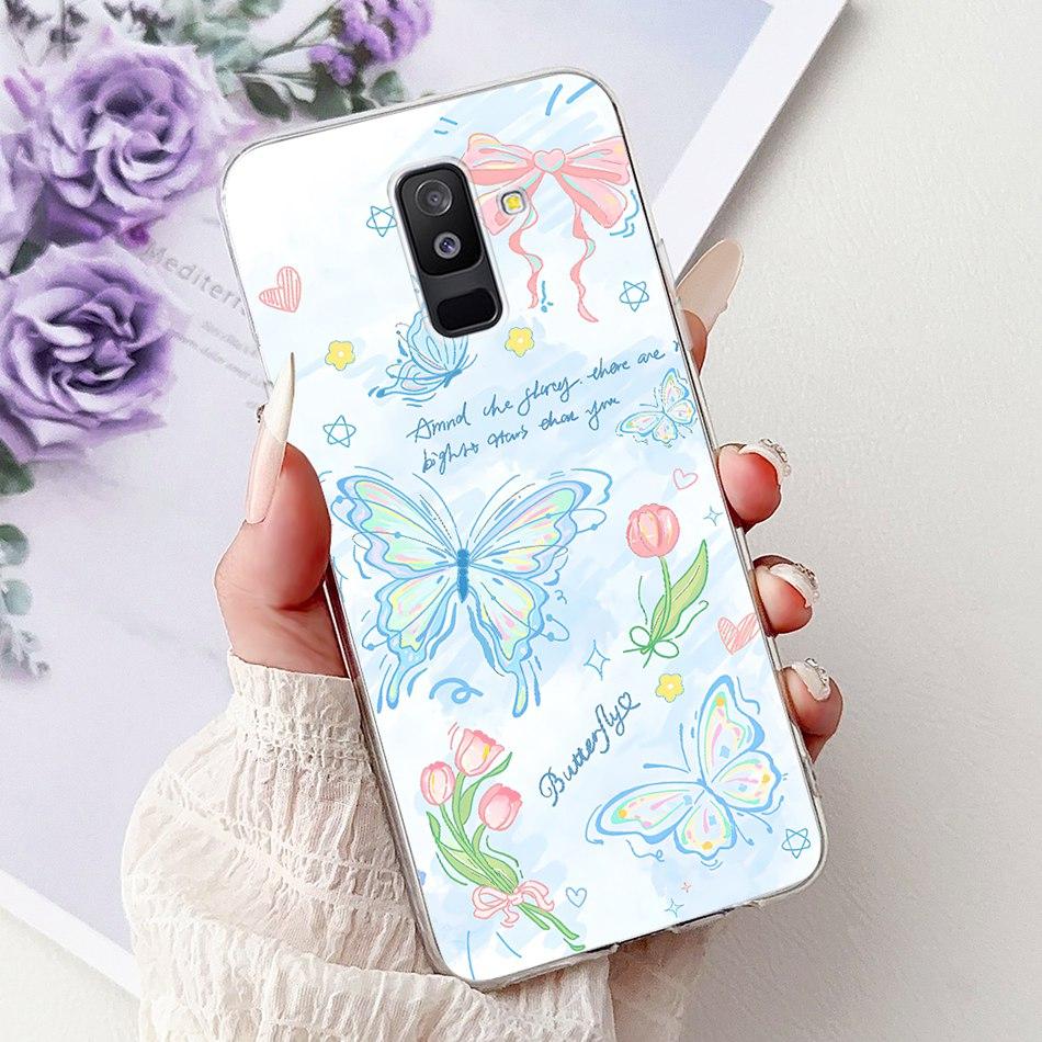 For Samsung Galaxy A6 Plus 2018 Phone Case On Samsung A6+ (2018) A6 A600F A605G Elegant Floral Cat Soft Silicone Clear TPU Cases