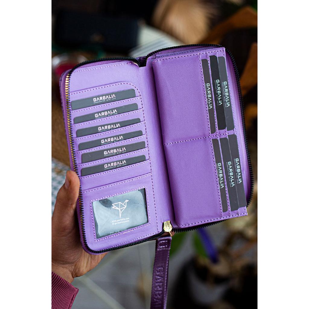 Rukojeť na zápěstí Tilburg Vzor pletení ze slámy Švestková Fialová Portfolio Peněženka s velkým množstvím držáku na karty