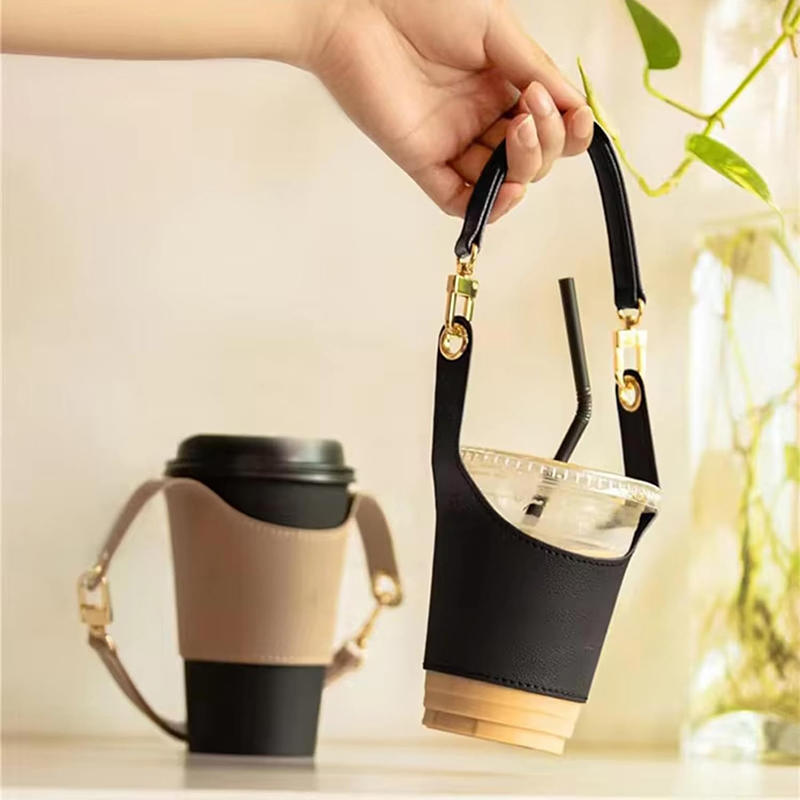 Portable Water Bottle Carrier with Detachable Strap Leather Coffee Cup Holder Bottle Protective Sleeve Bag for Outdoor Camping Travel