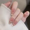 30pcs Long Square and Almond False Nails Crystal and Bow Knot Cat Eye Flowers Press On Nails French Detachable Fake Nails Women
