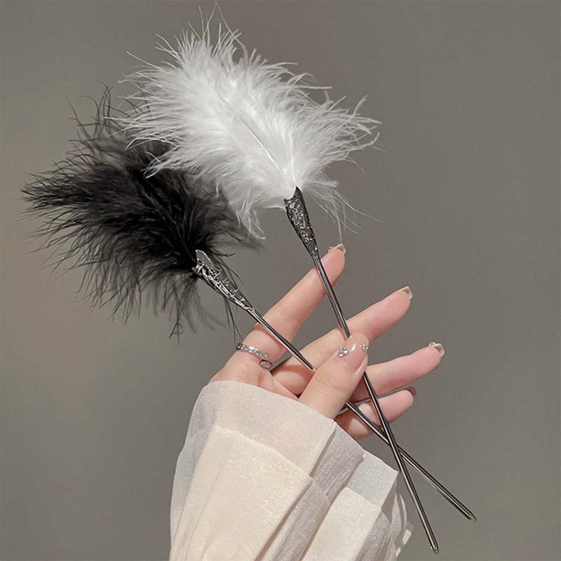 

New Chinese Style White Feather Hair Stick For Women Simple Metal Hanfu Chopsticks Hair Clip Pin Headwear Jewelry Accessories