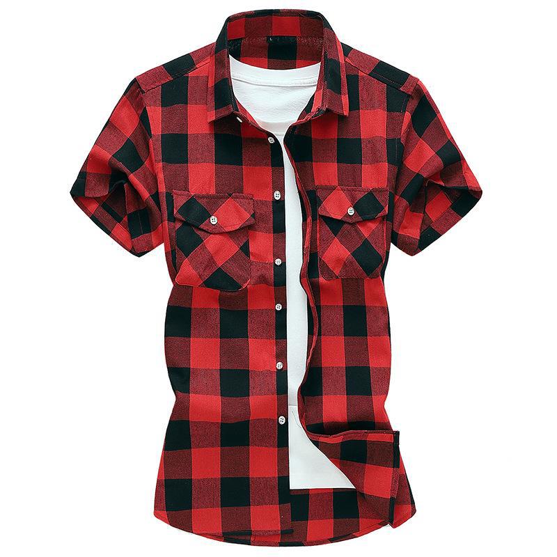 2026 Men's Plaid Casual Short Sleeve Shirt with Double Pockets - Summer Fashion, Large Size