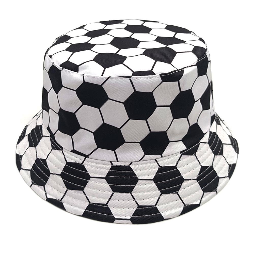 1pc Sunscreen Bucket Hat Football Print Fisherman Hat Double Sides Flat Top Panama Caps for Men Women Reversible Outdoor Sun Hat