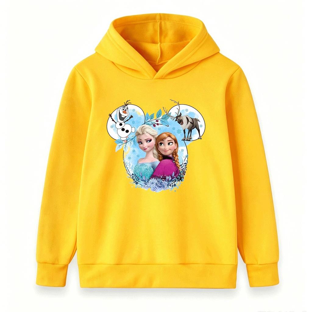Kids Girls Boys Cute Cartoon Princess Print Pullover Hoodie Cozy Long Sleeve Casual Sweatshirt for Winter Autumn Daily Wear