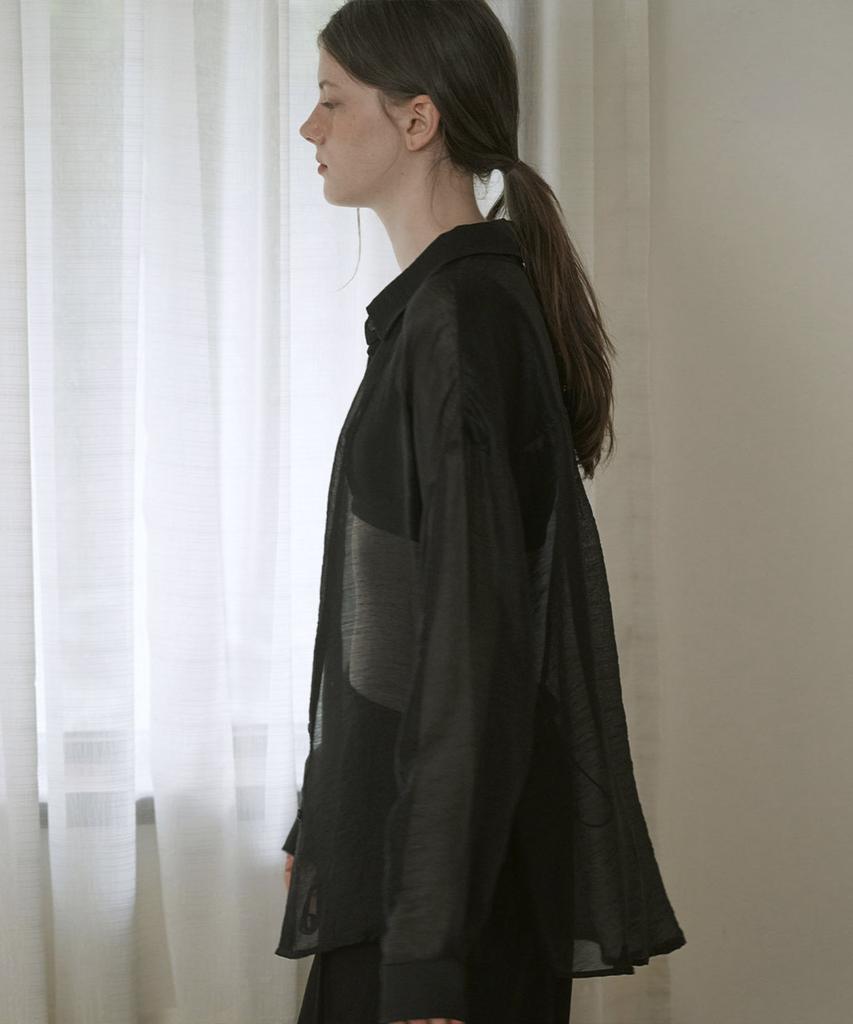 Mosyupamosyu See-Through Loose Fit Shirt [Black]