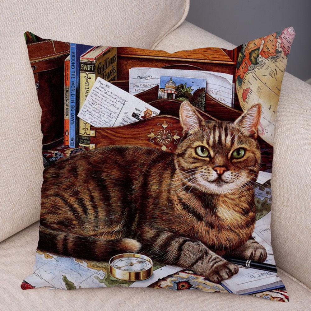 Pet Cartoon Animal Pillowcase Sofa Home Car Pillowcase Cute Watercolor Cat Cushion Cover Decoration