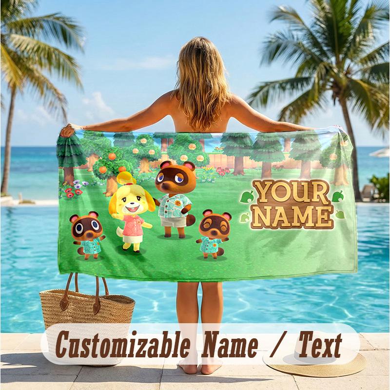 Custom Text Beach Towel, Soft Absorbent Swimming Multi-use TowelAnimal Crossing